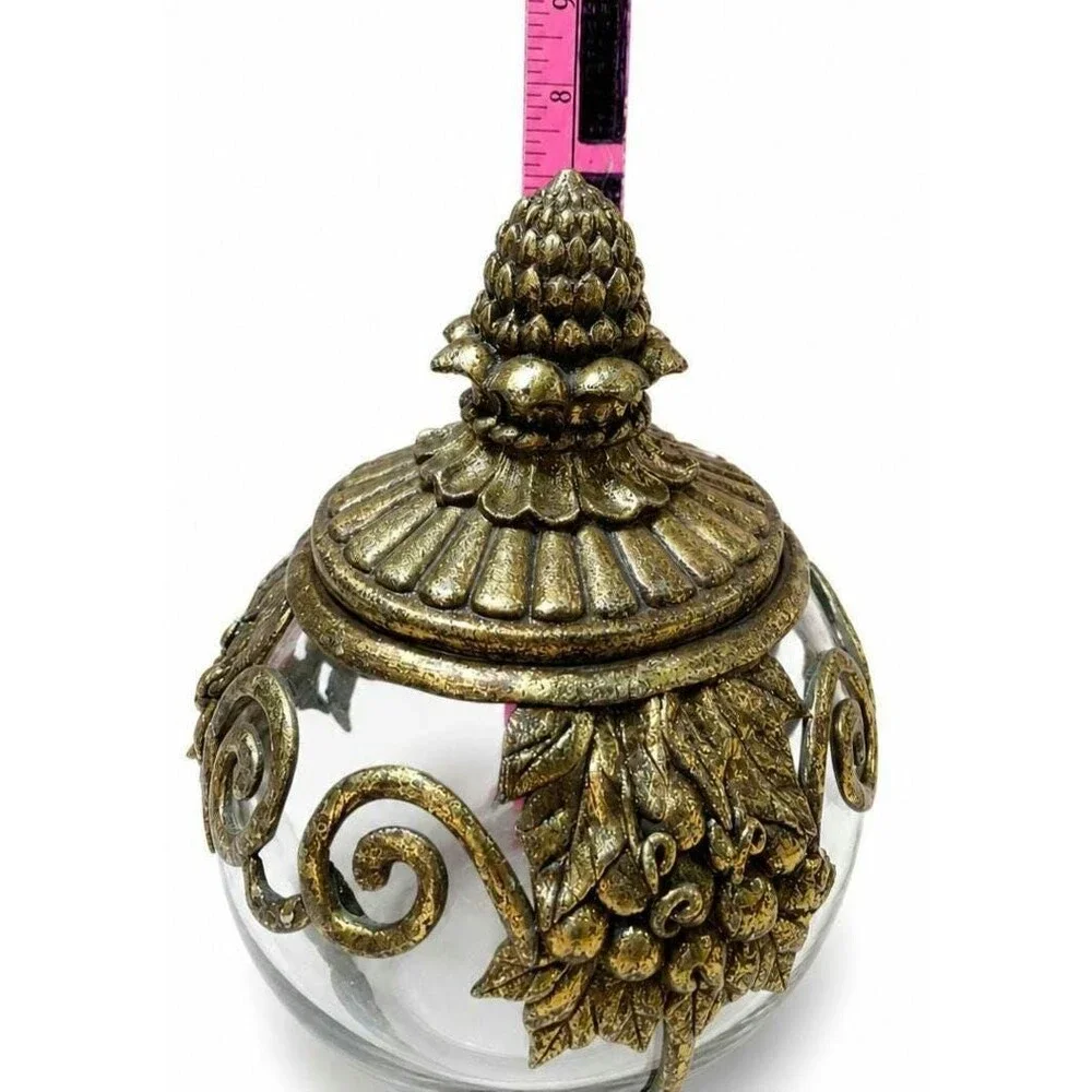 Ornate Gold Grapevine Glass Jar with Lid – Made in Philippines